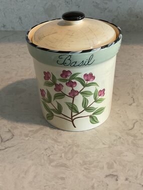 Certified International Basil Hand-Painted Canister/Jar Herb Decor, 6” x 5”